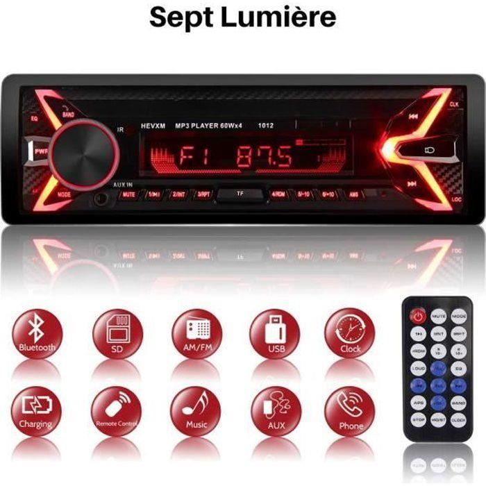 Autoradio Bluetooth 1 Din Wistrue - RDS/AM/FM, 7 Couleurs LED, 65Wx4, USB/AUX/SD - Compatible Toutes Voitures 12V