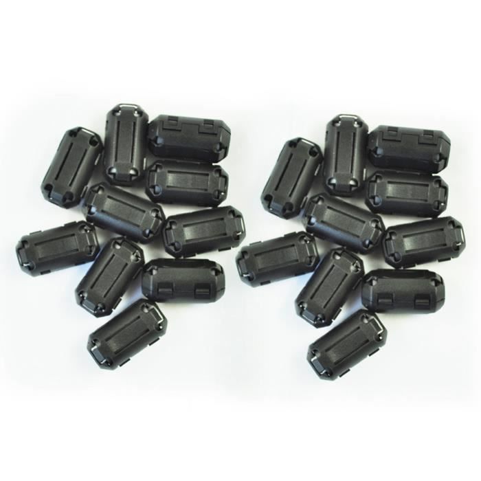 20 x Filtre à Noyau de Ferrite pour Cable Diametre Interieur 7mm Noir