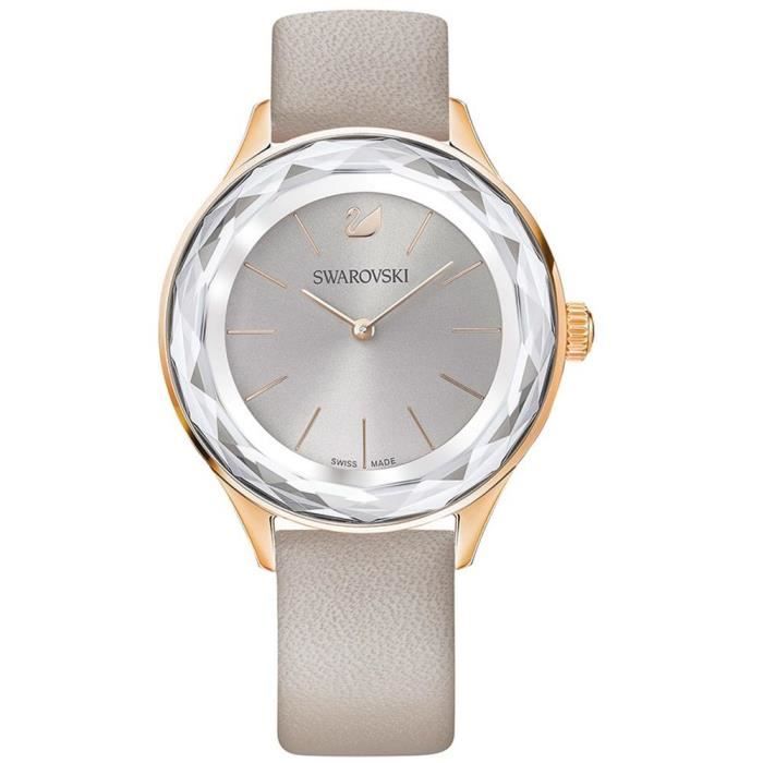 SWAROVSKI  Octea Nova Femme 36mm Bracelet Cuir Gris Quartz Montre 5295326 