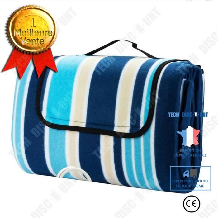 Tapis De Plage 200x210cm Anti-Sable Impermeable Avec 4 Piquets - Couverture Pique-Nique Pliable 4-6 Personnes