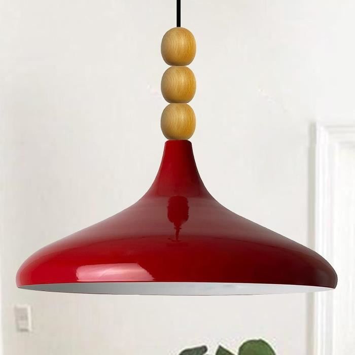 WOTTES Suspension Luminaire Industrielle Métal + Bois - Lustre Moderne E27 Pour Cuisine, Chambre Et Salon