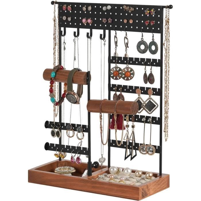 Porte Bijoux 4 Niveaux Winter Shore - Présentoir Pour Boucles D'Oreilles, Colliers, Bagues Et Montres En Métal Blanc Et Bois