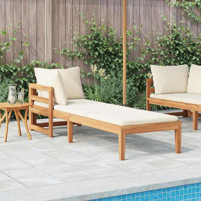 vidaXL Chaise Longue Bois d'Acacia Crème - vue 2