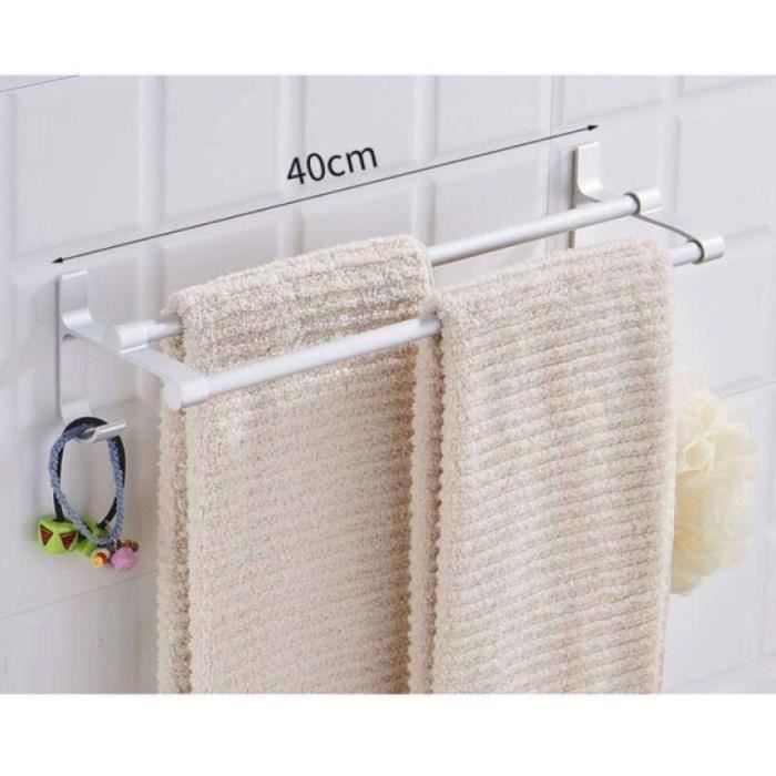 Porte-serviettes Mural à 3 Niveaux Avec Crochets - Aluminium Blanc - Longueur 80 Cm - Pour Salle De Bain Ou Cuisine - 2