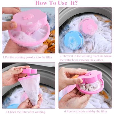 Lot De 6 Filtres à Peluches Pour Machine à Laver - Balle Flottante Avec Filet - Capture Poils D'Animaux, Cheveux - 19x9.2 Cm - 10