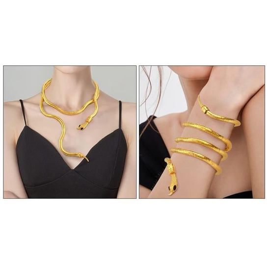 Accessoires Déguisement égyptien Femme – Coiffe Serpent Avec Perles, Brassard Et Bracelets