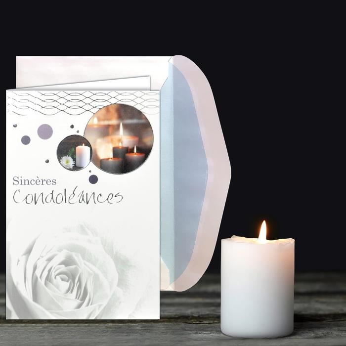 Carte Condoléances Bougies Galets Plage - Fond Bois