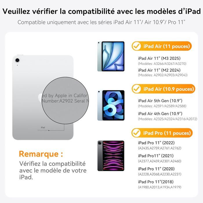 Clavier Magnétique Détachable Pour IPad Air 11 (2024/2025) Et IPad Pro 11 - AZERTY Français - Bluetooth Avec Protection Intégrée - 4