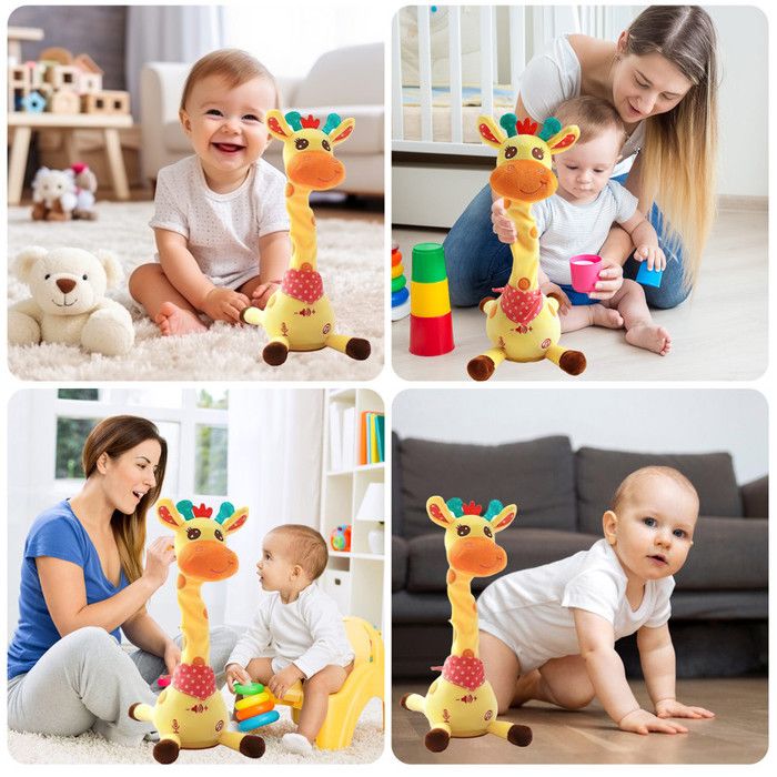 Girafe Musicale Et Lumineuse - Jouet Interactif Dansant Et Parlant Pour Enfants, Peluche 15x15x32cm