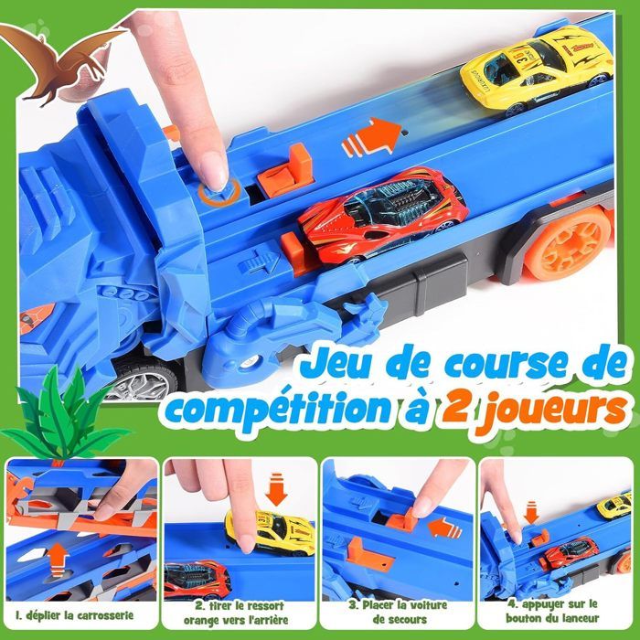 Circuit De Course Dinosaure – 324 Pièces – Pistes Flexibles, Parking, Lanceur – Cadeau Enfant 3-8 Ans