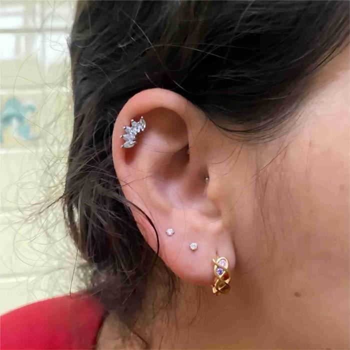 5 Paires Boucles D'Oreilles Argent 925 - Clous Zircone 2-6 Mm - Pour Cartilage, Lobe, Piercings Multiples