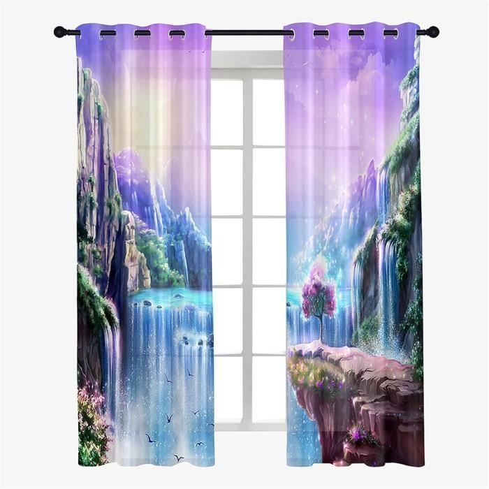 Hiseng Lot De 2 Rideaux Voilages, 3D Gradient Rideau De Fenêtre Voile