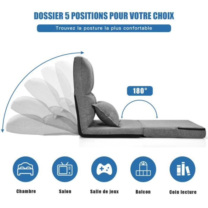 COSTWAY Chaise de sol, pliable, avec dossier réglable, appuie-tête, soutien lombaire et accoudoirs rabattables, fauteuil de sol, fauteuil de relaxation, pour méditation, lecture, jeu (gris COSTWAY Chaise de sol, pliable, avec dossier réglable, appuie-tête, soutien lombaire et accoudoirs rabattables, fauteuil de sol, fauteuil de relaxation, pour méditation, lecture, jeu (gris
