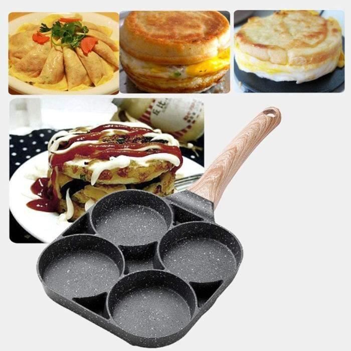 MOON-Mini Omelette Pot Poêle À œufs Frits 4 Trous Frire Antiadhésive pour  Les Oeufs PoêLes à Frire AntiadhéSives sans Huile-FuméE