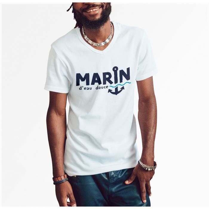 T Shirt Homme Blanc Col V - Made in France