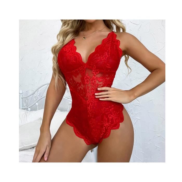 Combinaison en dentelle rouge GENERIQUE Lingerie Sexy Dos Nu Culotte Nuisette Rouge Cdiscount Pret a Porter