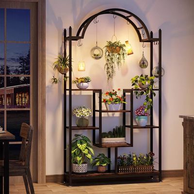 Support Pour Plantes 7 Niveaux 180cm - Étagère Métal Avec Crochets Pour Balcon, Salon Ou Jardin D'intérieur