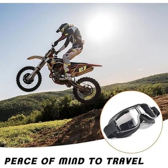Lunettes Moto Vintage En Cuir PU - Protection UV400 Anti-Brouillard Vent Sable - Noir
