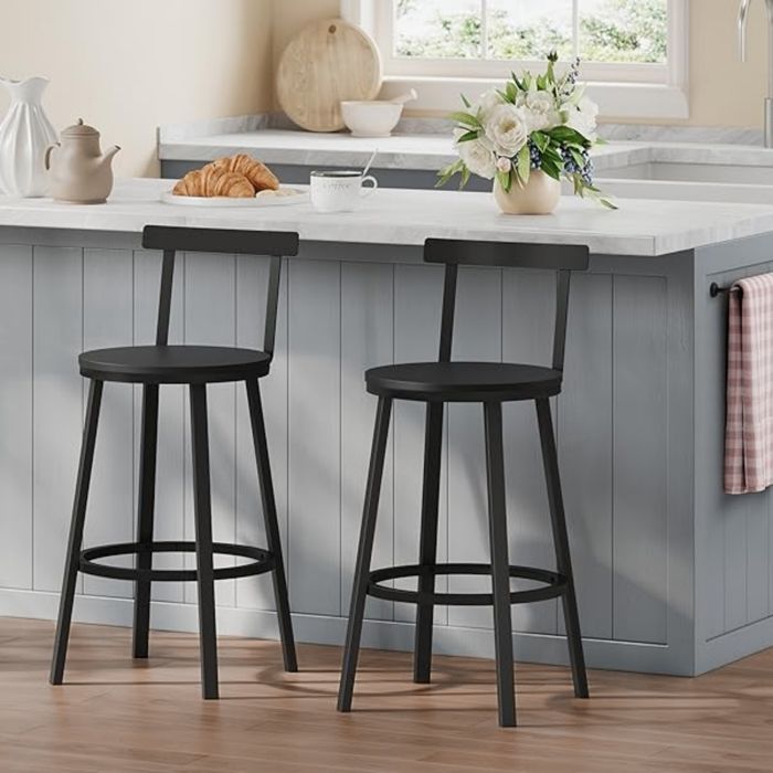 Lot De 4 Tabourets De Bar WOLTU - Velours Noir Hauteur 75cm, Design Moderne Avec Dossier Et Repose-Pieds