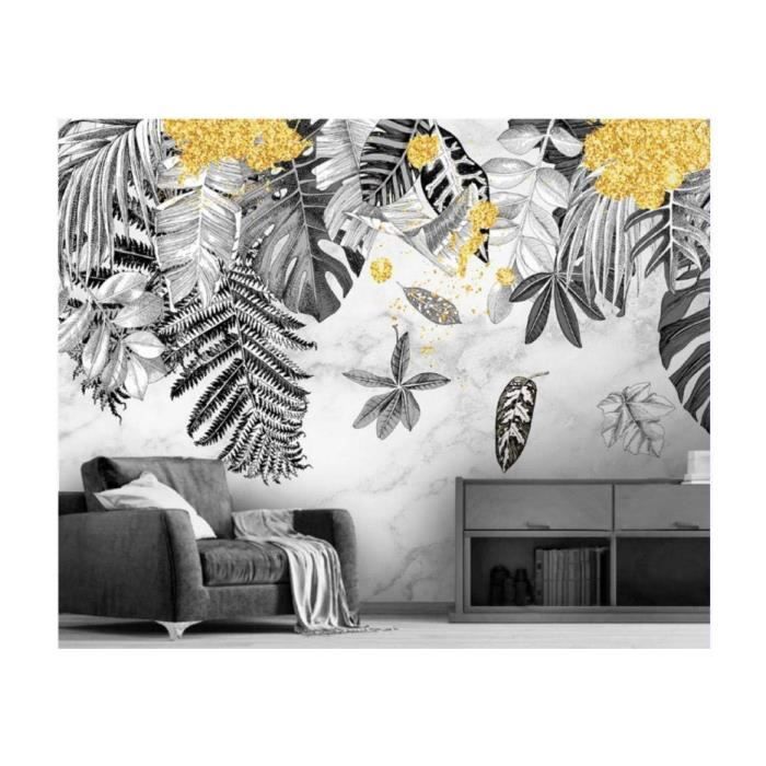 Papier Peint Panoramique Intissé Murales 3D Tapisserie 300x210cm Feuilles  tropicales gris or jaune Poster Photo Décoration Murale - Cdiscount  Bricolage