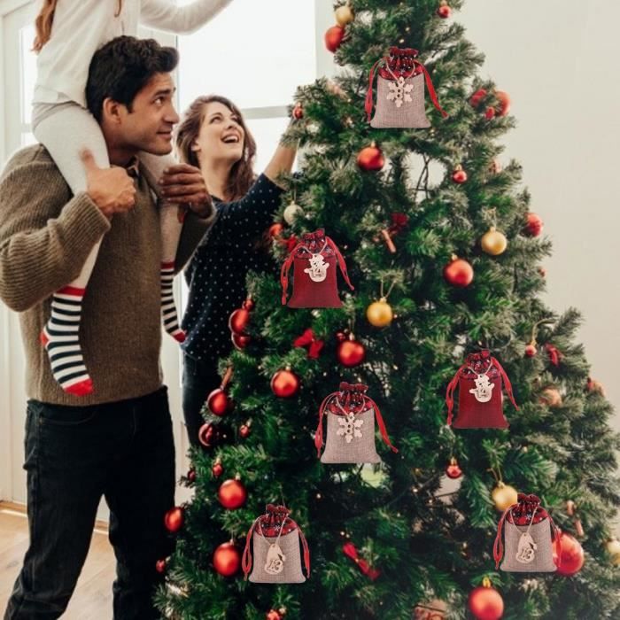 Calendrier de l'Avent - Sacs en toile de jute à suspendre à l'arbre de Noël