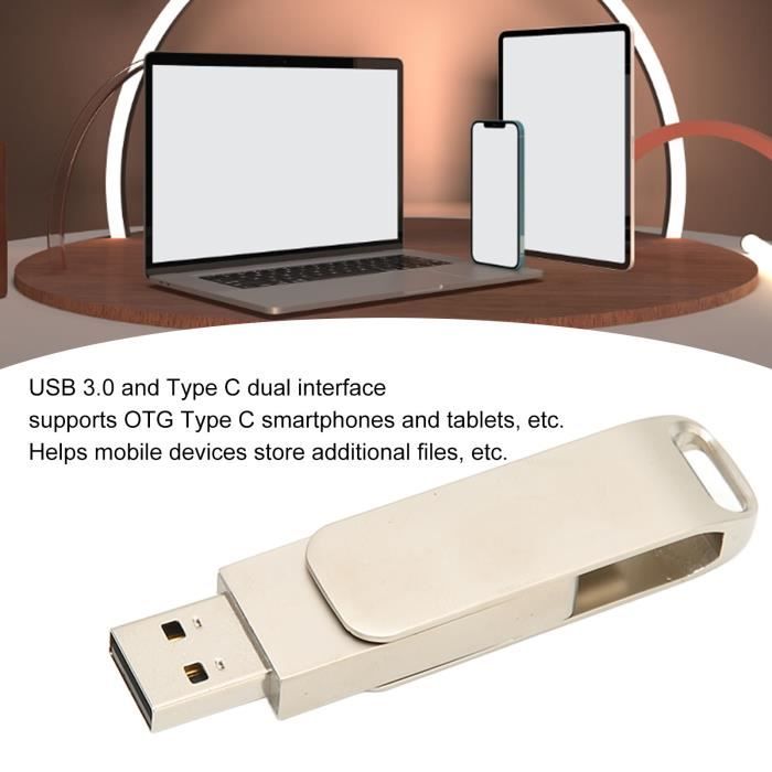 Clé USB 256Go Double Interface USB-C Et USB-A - Compatible IPhone, Android, PC, Mac, Argentée