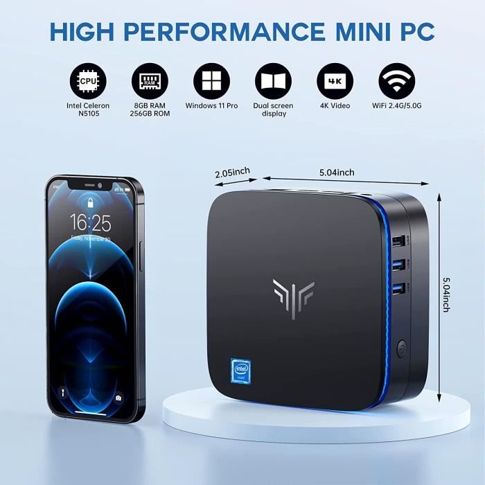 NIPOGI - Mini PC - Windows 11 Pro - Intel Celeron N5105 - 16 Go DDR4 512 Go  M.2 SSD - 4K UHD - Bluetooth 4.2 - HDMI X 2 - Cdiscount Informatique