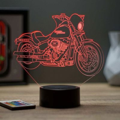 Lampe Veilleuse 3D Harley Davidson Avec Télécommande - Fabriqué En France, Multicolore