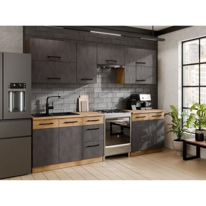 Cuisine complète ROCK 7 éléments - Décor chêne lancelot et