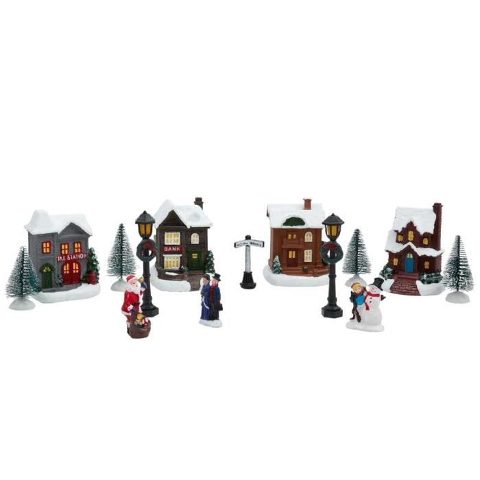 Grand Village de Noël Lumineux LED 14 Pièces Décoration de Noël