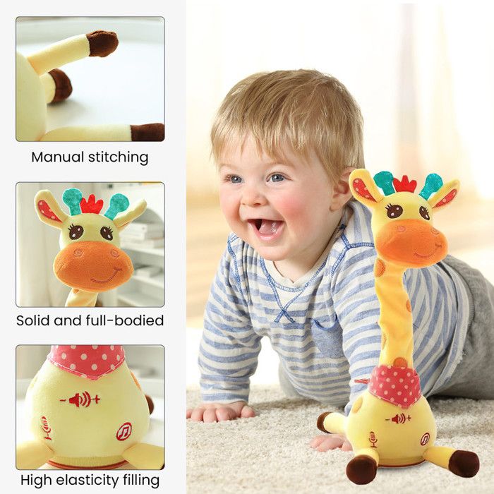 Girafe Musicale Dansante Et Parlante - Peluche Douce 32 Cm, Répète Les Mots, Cadeau Enfant Interactif