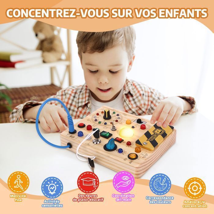 Cadeau Bapteme Garcon Joyreal LED Busy Board Montessori - Planche Tableau Activité Montessori Busy Board Montessori 2 Ans