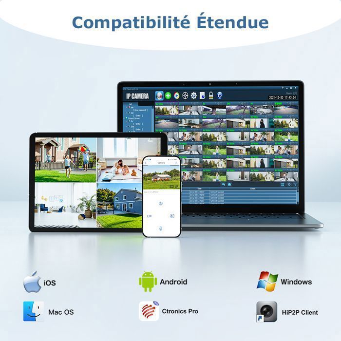 Pack De 2 Caméras De Surveillance Ctronics 2K 4MP WiFi PTZ - Extérieur/Intérieur - Vision Nocturne