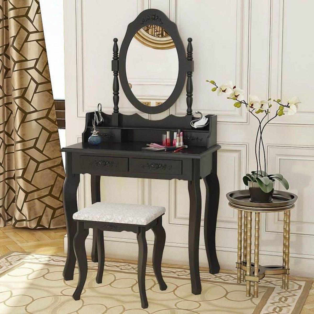 Fantasy Fields Table de maquillage coiffeuse tabouret miroir Bouquet W-3843G