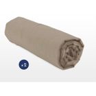 Lot de 2 draps housse beige foncé 90x190 cm bonnet de 25 cm - HOME LINGE PASSION - 100% coton