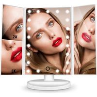 Miroir Grossissant 3X/2X Triptyque avec 22pcs LED, Miroir de maquillage Lumineux avec Ecran Tactile, Rotation 180 °Réglable Blanc