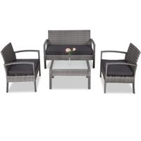 Salon de jardin en polyrotin gris 7 pièces chaises banc coussins ensemble lounge résistant aux intempéries jardin balcon terrasse