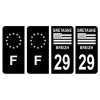 Lot 4 Autocollants plaque immatriculation voiture auto département 29 Finistère Logo Région Bretagne Noir & F France Europe