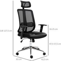 Chaise de bureau en maille Vinsetto - Noir - Ergonomique - Support lombaire - Appui-tête et accoudoirs réglables
