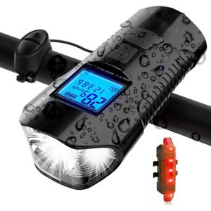 ECLAIRAGE POUR VÉLO LED vélo lumière USB arrière vélo lumière Rechargeable vélo feu arrière Cycle phare avec compteur de vitesse de vélo odomètre