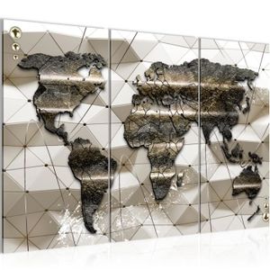 TABLEAU - TOILE Runa art Tableau Décoration Murale Carte du Monde 120x80 cm - 3 Panneaux Deco Toile Prêt à Accrocher 005231a