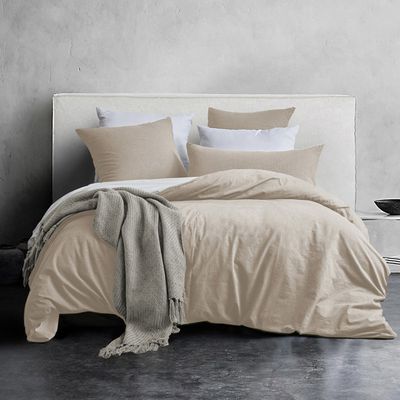 Housse de couette et deux taies percale de coton (240 x 220 cm) Yucca Orange - Linge de lit