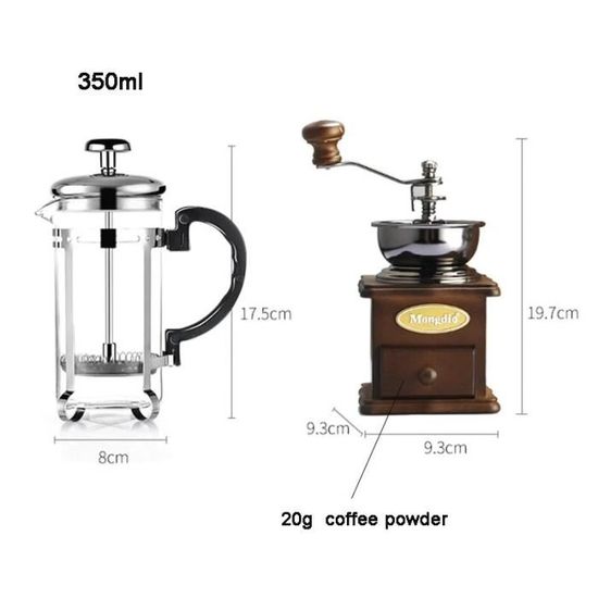 Moulin à Café Manuel Vintage + Cafetière à Piston – Coffret Cadeau Rétro Pour Amateurs De Café Authentique