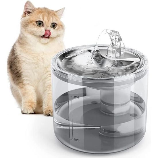 Fontaine À Eau Chat Silencieuse 2.6L, Acier Inoxydable 304 Bol + Réservoir D