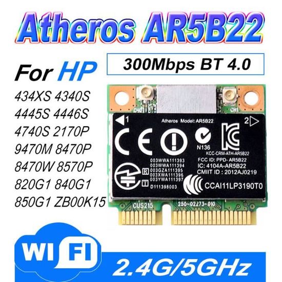 Carte Réseau WiFi Atheros AR9462 AR5B22 Mini PCI-E Bluetooth 4.0 Dual Band 2.4/5GHz 300Mbps