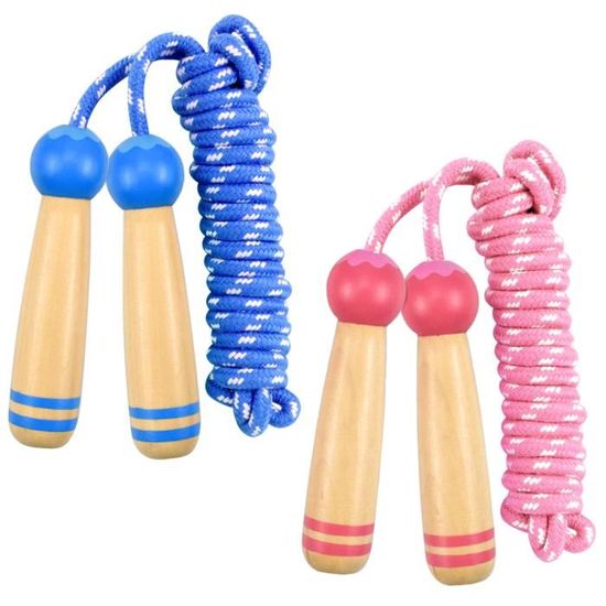 Corde à Sauter Enfant En Coton - Longueur 260 Cm Réglable - Poignées En Bois De Bouleau - Cadeau Sport Et Activité Physique - Couleur Bleu