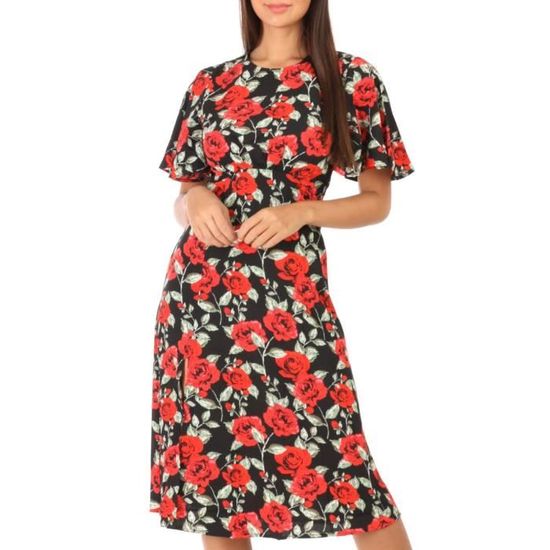 Robe noire à fleurs rouges sales