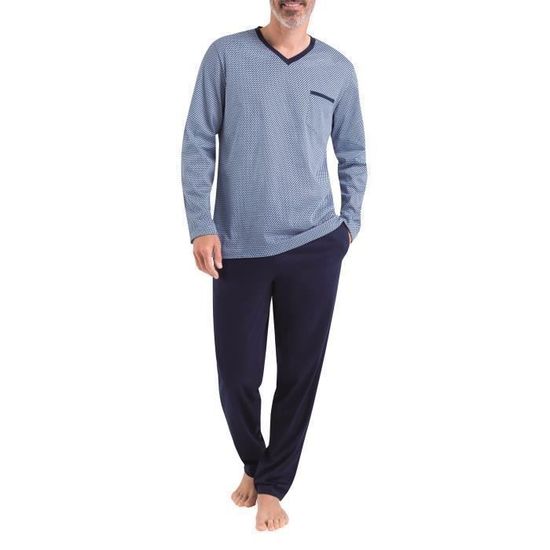 Pyjama long coton Eminence bleu Homme Coupe droite Manches