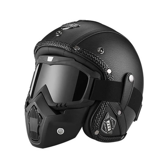 Casque de moto en cuir PU avec visage ouvert,demi-casque de motocross