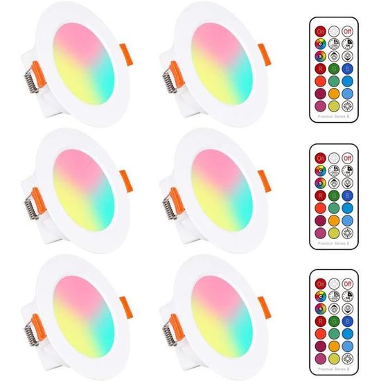 6PCS LED Spots Encastrables Ampoule RGB Couleur Changement Lampe Blanc Chaud 2700K de plafond du Jour Plafonnier Encastré 5W